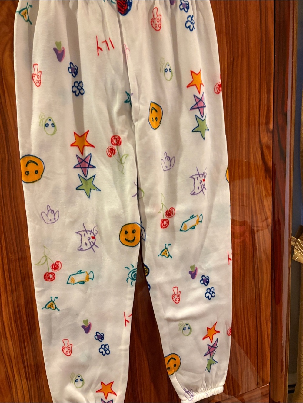 Kids White Pajama Pants with Colorful Emoji & Star Print